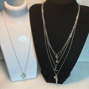 Elegant Silver Heart Pendant and Multi-layer Silver Necklace